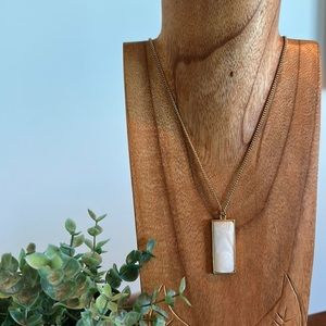 Gold long statement necklace with white rectangle charm ✨